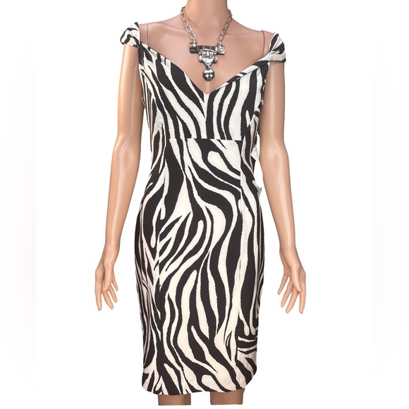 Calvin Klein Black and White V-Neck Sleeveless Zebra Print  Dress Size 4 NWT - Picture 1 of 8